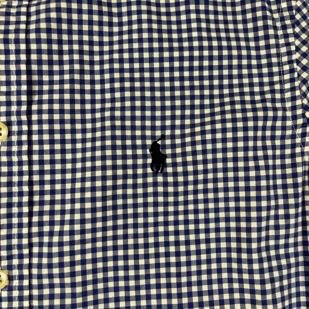 Ralph Lauren Mens Gingham Button Down Shirt Blue White Natural Stretch Large L